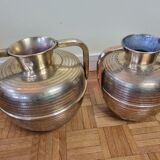 Pair of brass jars with double handles, Moroccan craftsmanship