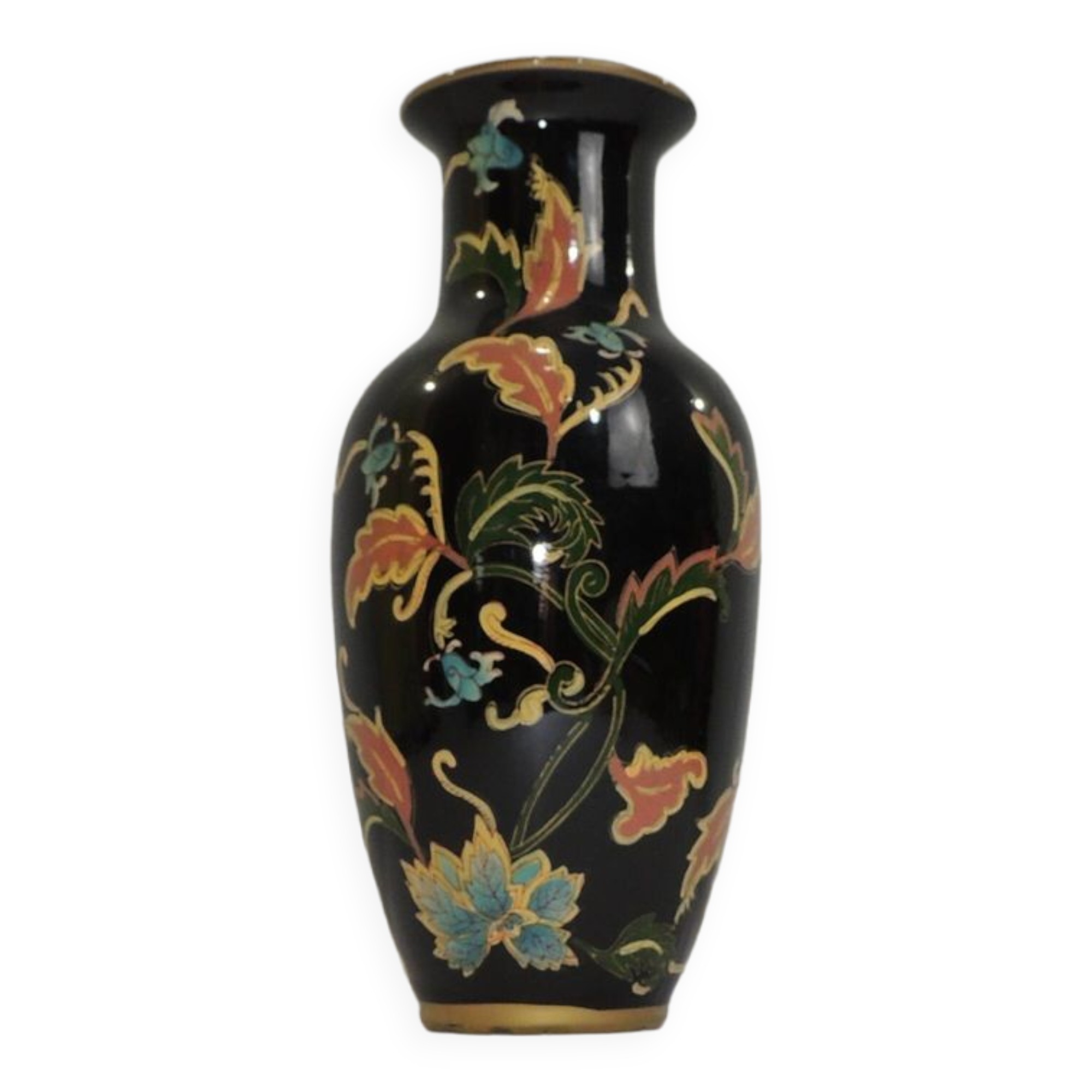 Old Large black vase decorated with leaves /vintage/ XXsiecle/potiche