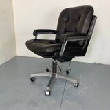 Mid-Century Italian Modernist Leather and Steel Adjustable Desk Chair, 1950s