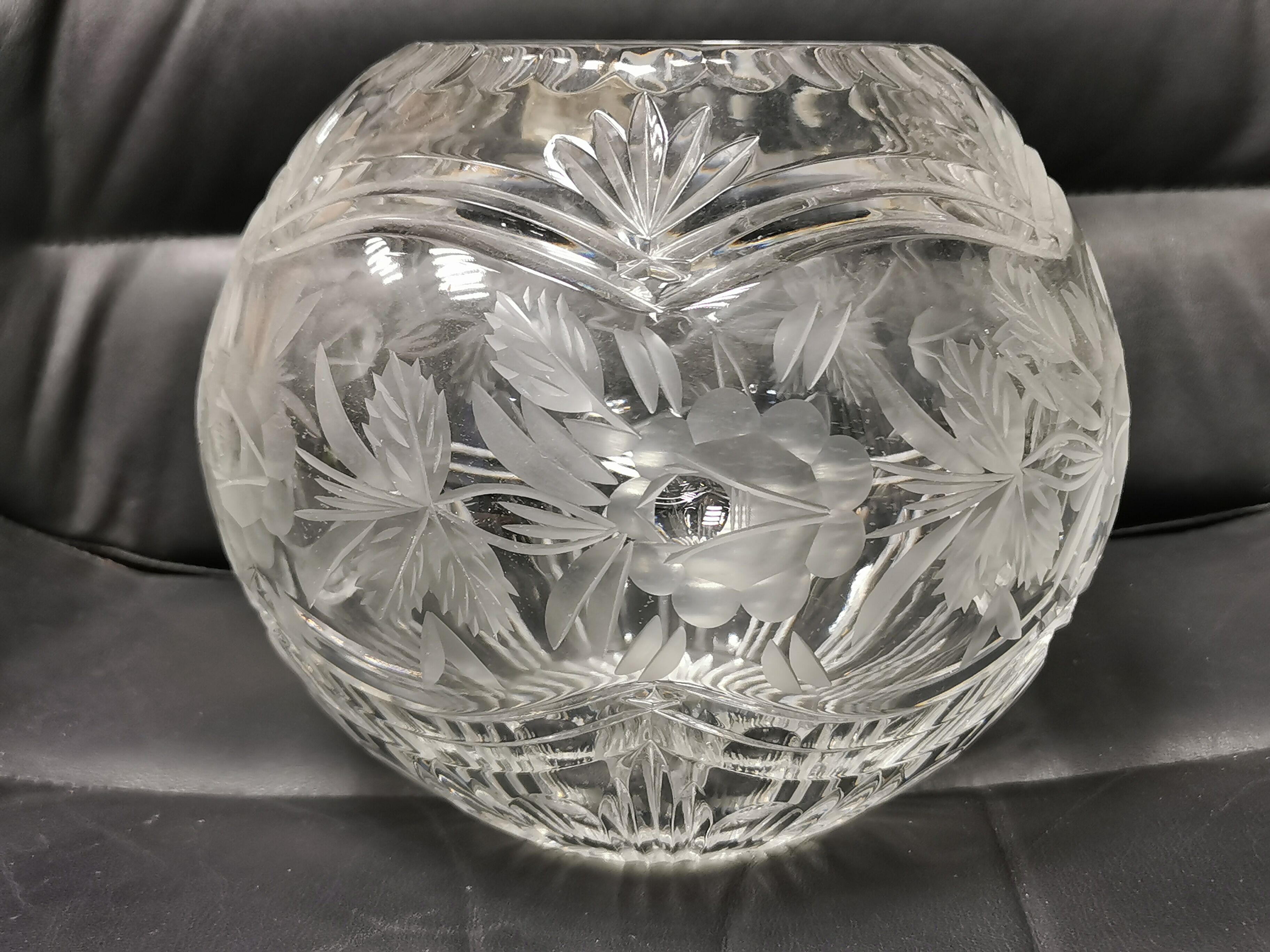Vintage Ball Vase in Cut Crystal Violetta , Poland