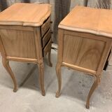 Pair of Louis XV style bedside tables with raw wood appearance
