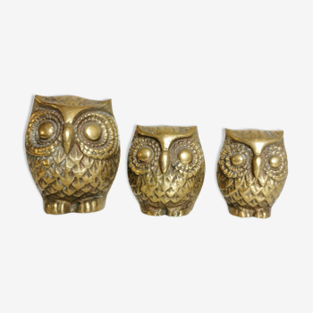 Trio of brass owls