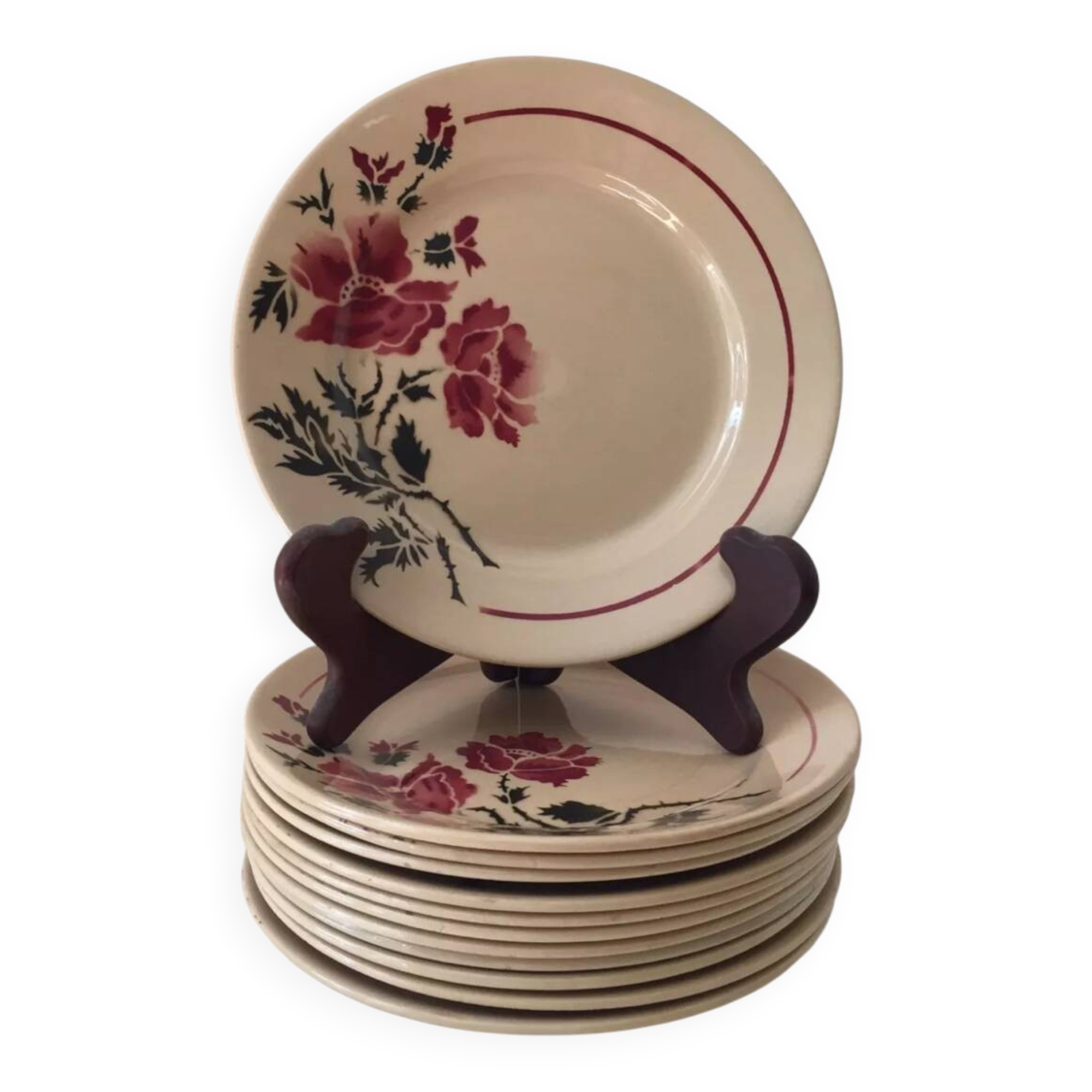 12 flower dessert plates Digoin Badonviller