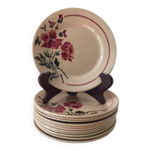 12 flower dessert plates Digoin Badonviller