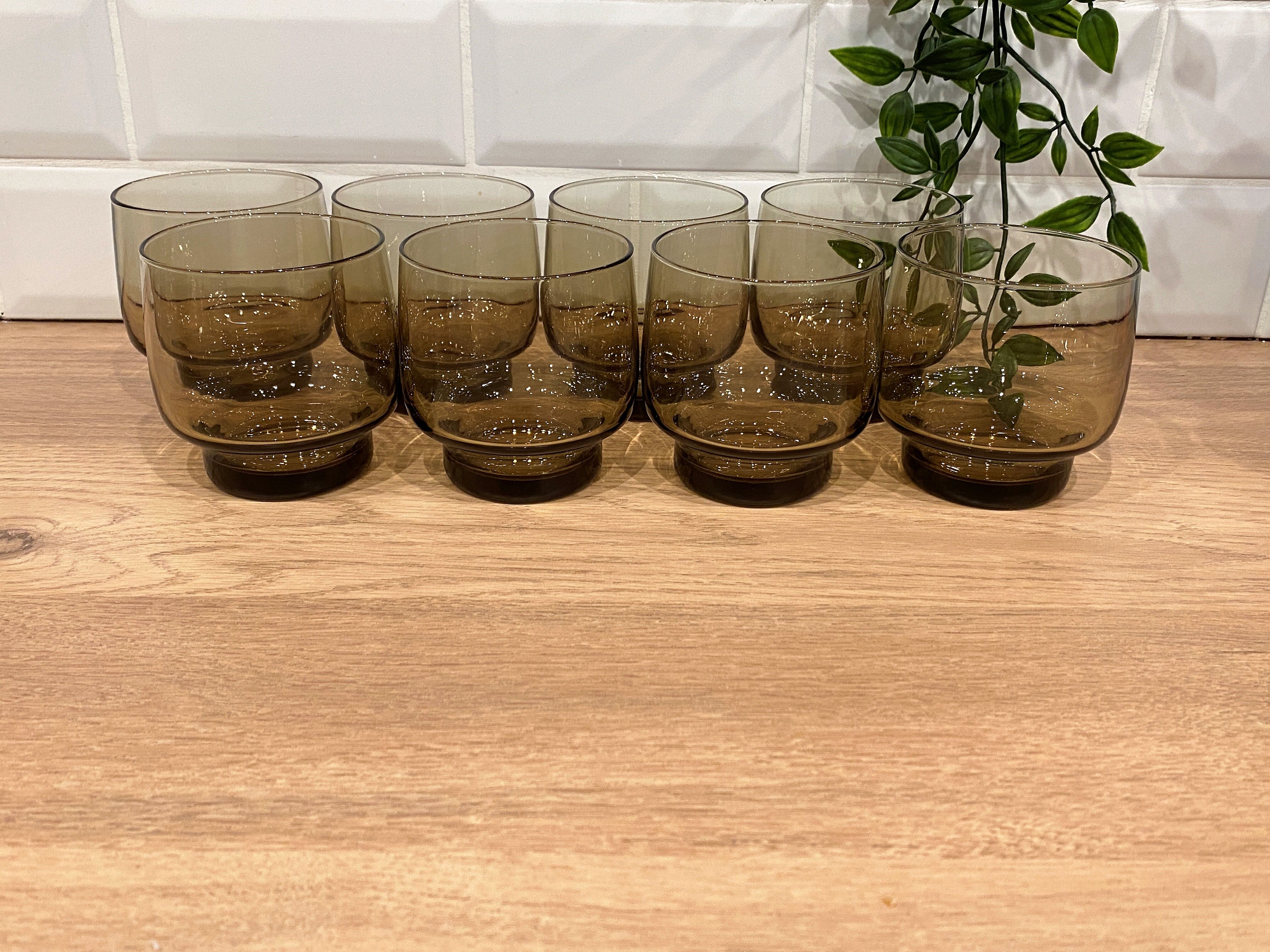 8 Luminarc smoked glass water glasses