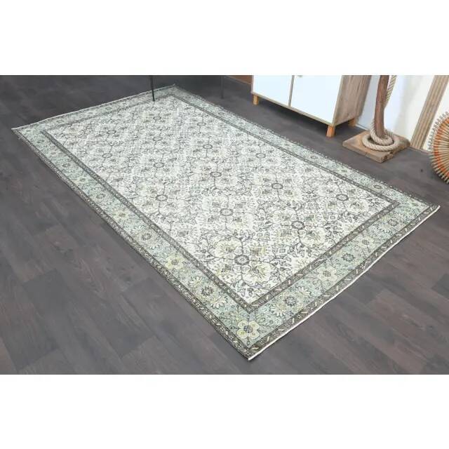 1970s Turkish Oushak Handmade Wool Cotton Green Area Rug 164x285