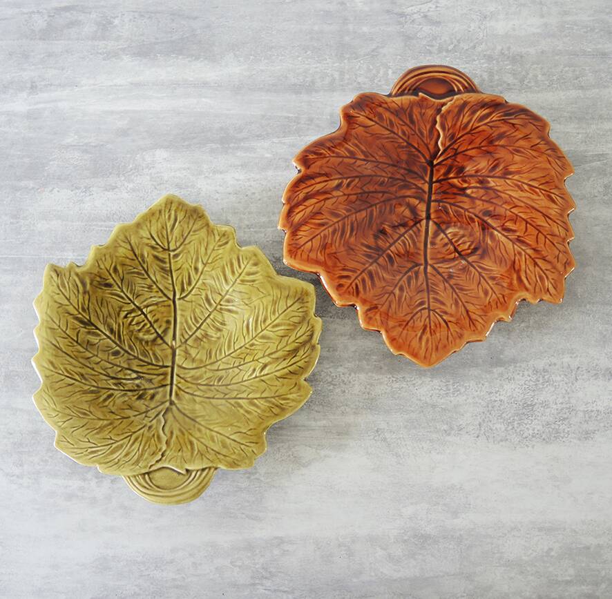 2 Old Leaf Ceramic Bowls from Sarreguemines