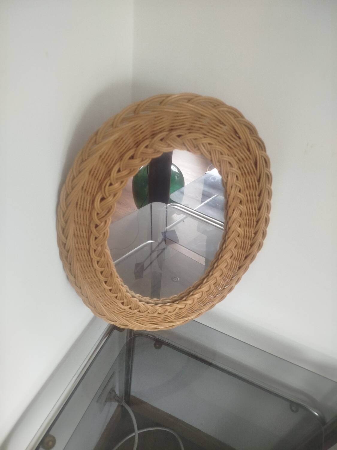 Vintage woven rattan mirror, 1970s