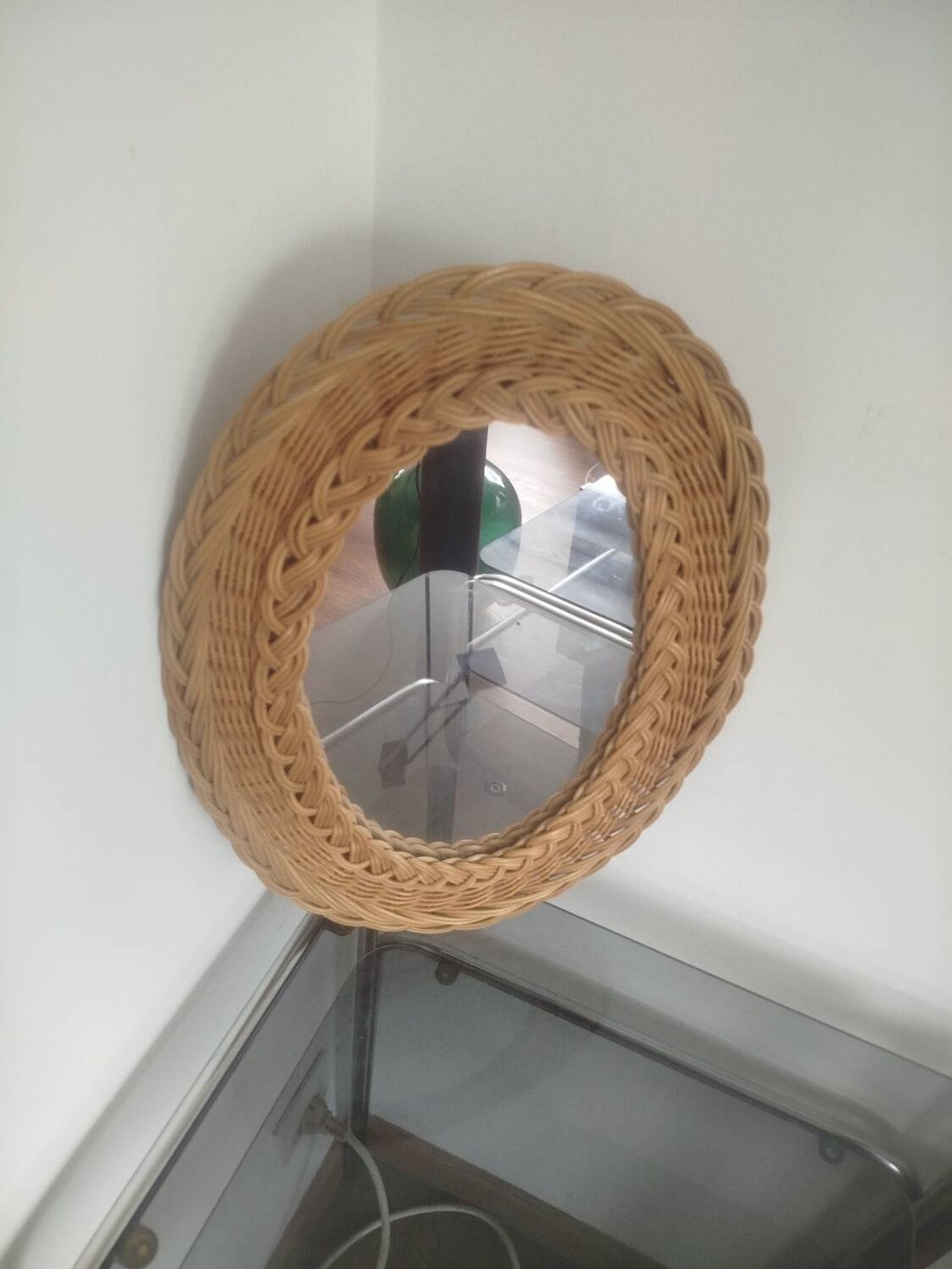 Vintage woven rattan mirror, 1970s