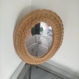 Vintage woven rattan mirror, 1970s