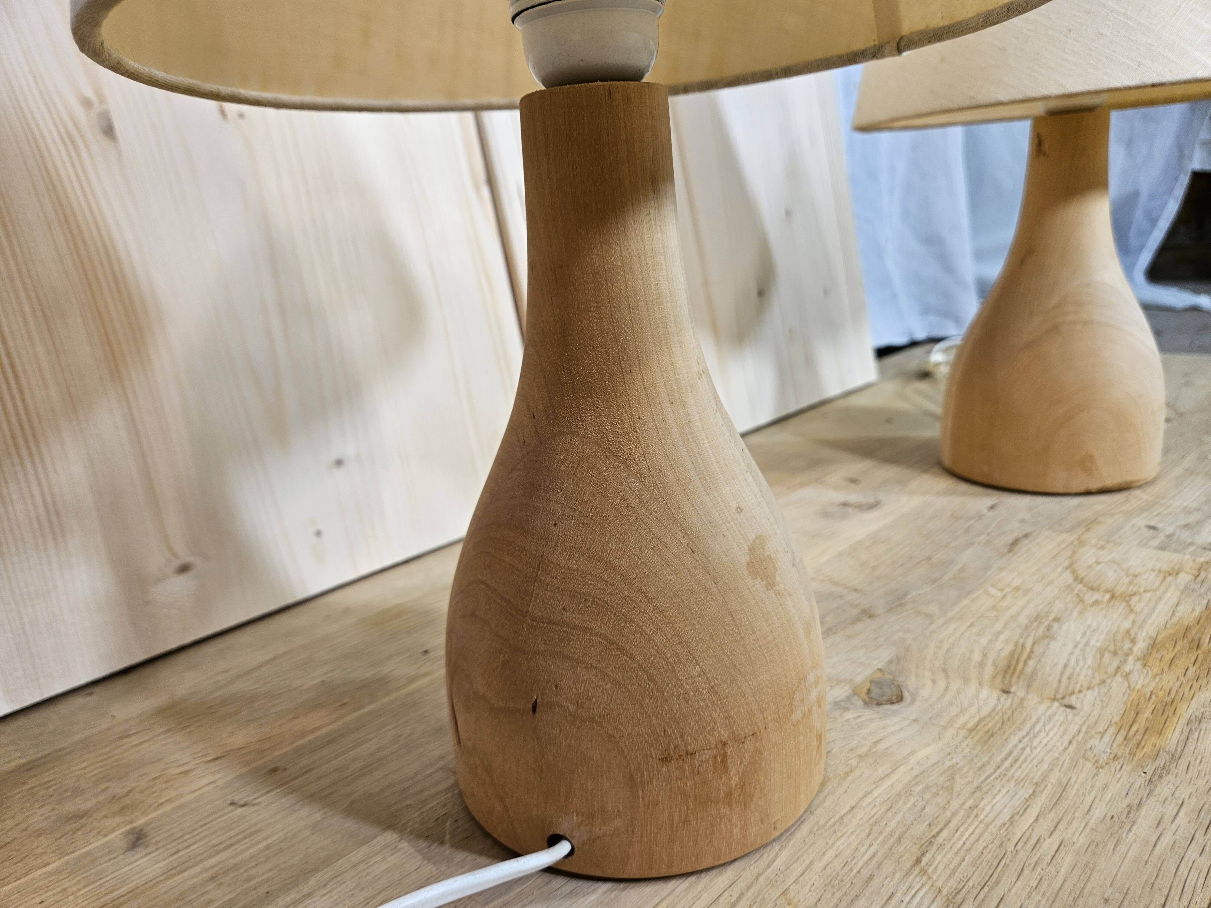 Pair of wooden bedside lamps