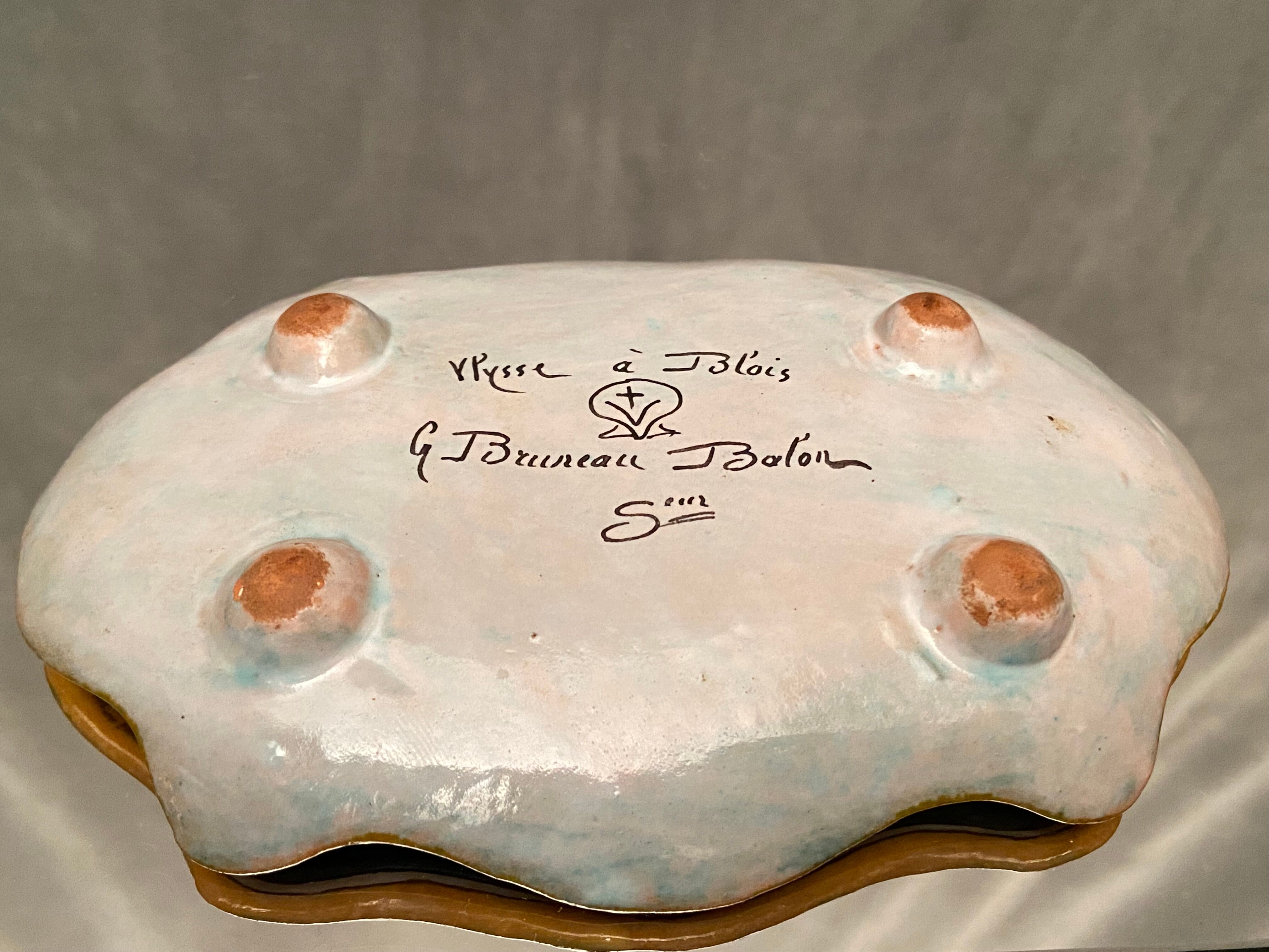 Cup decorated with swan crown fleur-de-lys earthenware by Blois Bruneau Balon