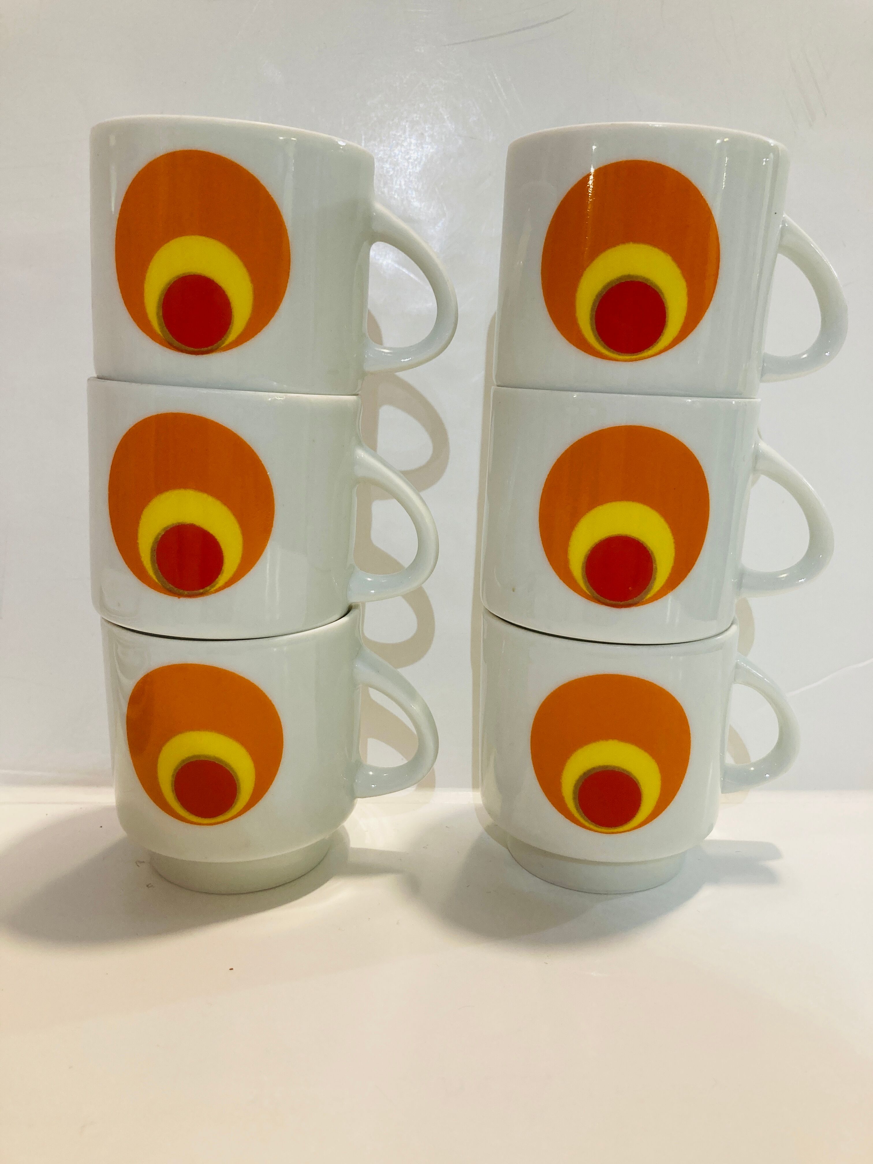 Set 6 cups patterned circles of the 70s Amap Italy- vintage-retro-pop-kitchen