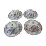 Lot of porcelain cups and under cups, twisted decoration, from Sarreguemines