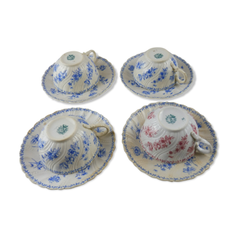 Lot de tasses et sous tasses en porcelaine, décor torsade, de Sarreguemines