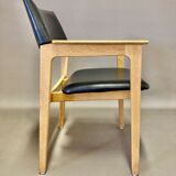 Black leather armchair Scandinavian design 1950