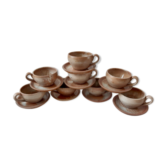 Lot de 8 tasses en grès et ses 8 sous tasses