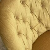 Pair of vintage toad armchairs in golden yellow velvet