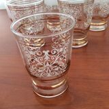 Set of 6 glasses decorations in relief arabesques white edges gilded - vintage