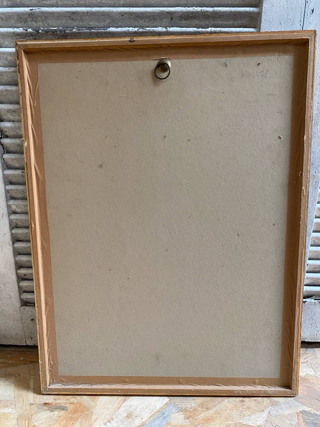 Old ink painting seaside view signed + golden wood frame