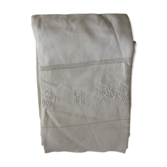 Antique linen sheet with days, embroideries and monograms worked