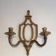 Golden Wrought Iron Wall Light with Oval Shield and Two Arms. French Work.