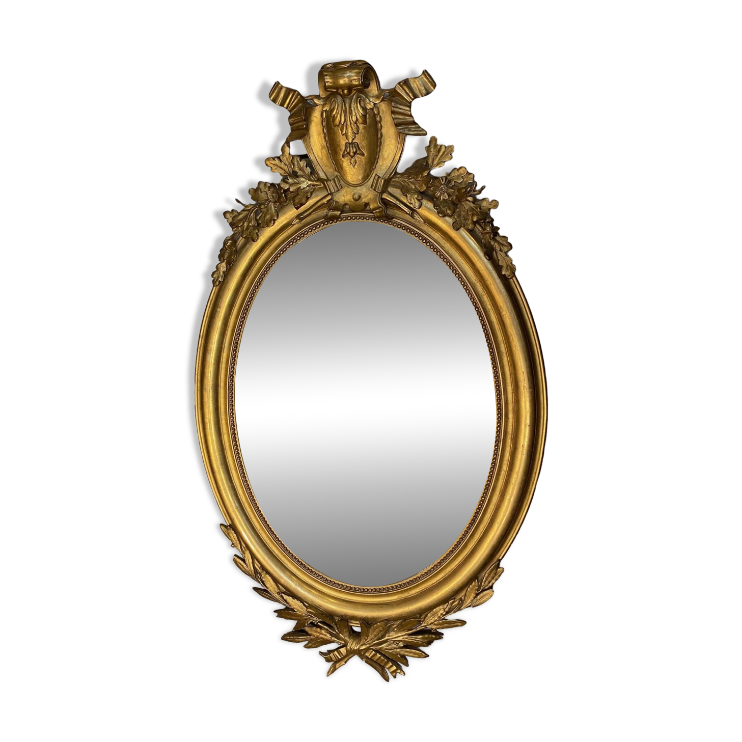 Louis xvi style mirror gilt wood with beveled glass leaf 19th c. period