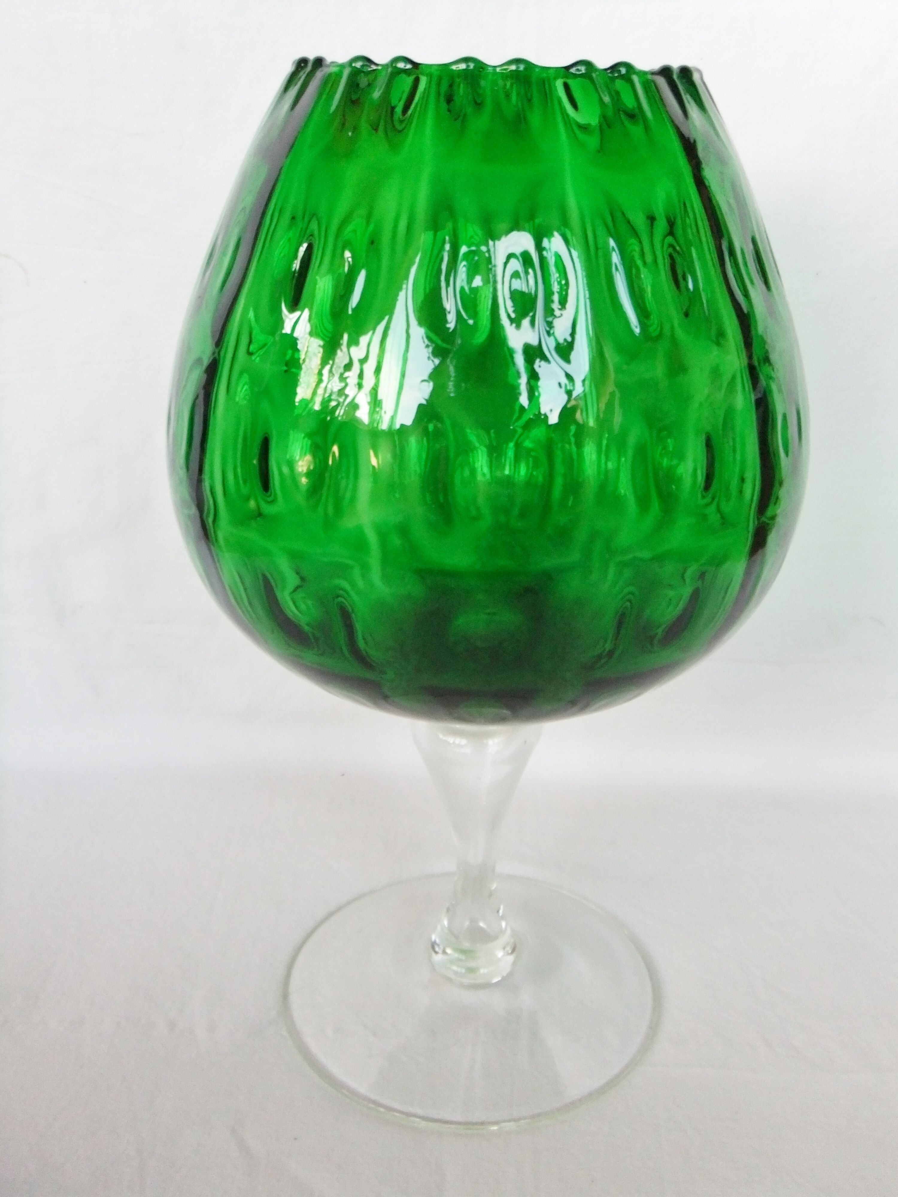 Vase Chalice glass Empoli green centerpiece on foot 38 cm cut collection