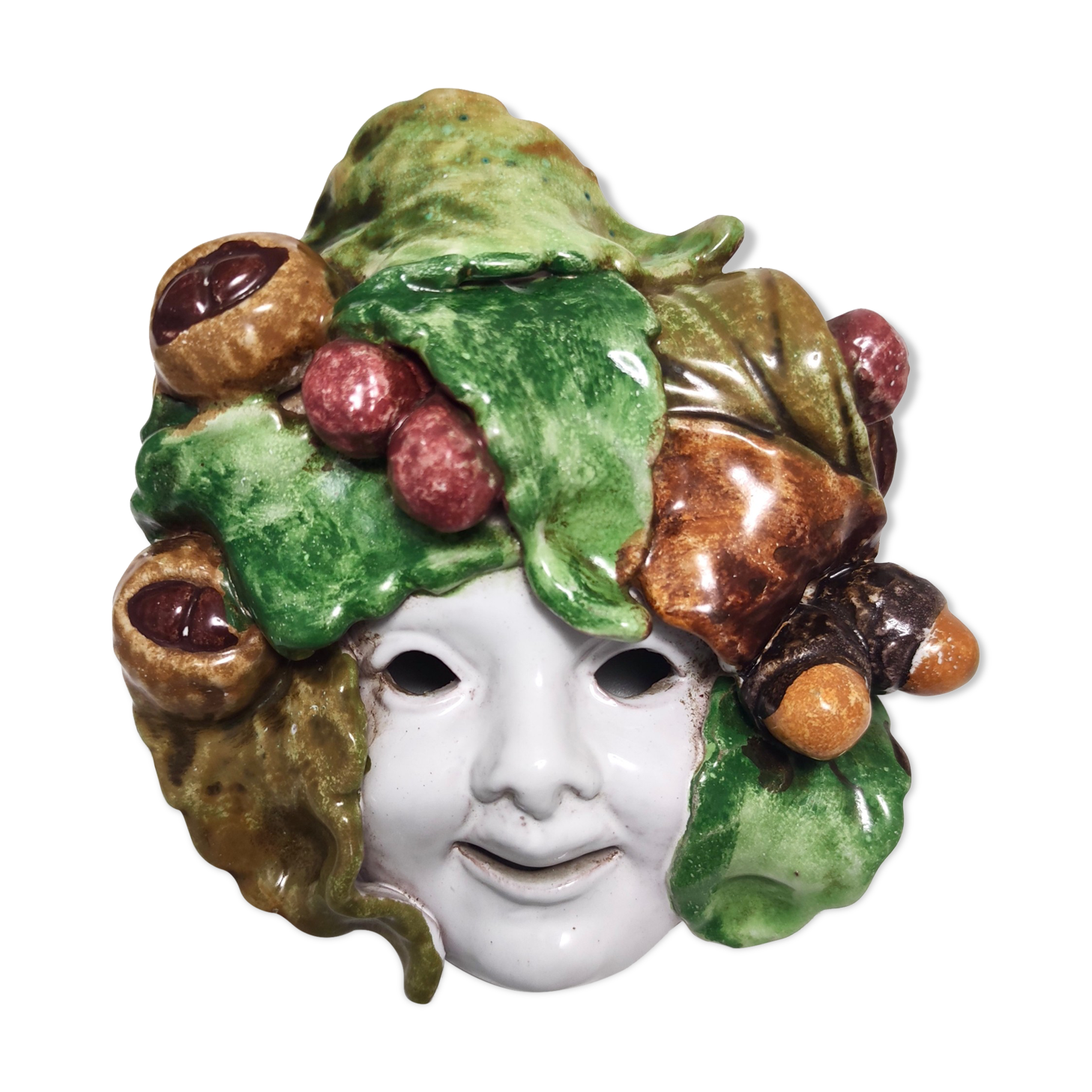 Vintage earthware commedia mask, florence