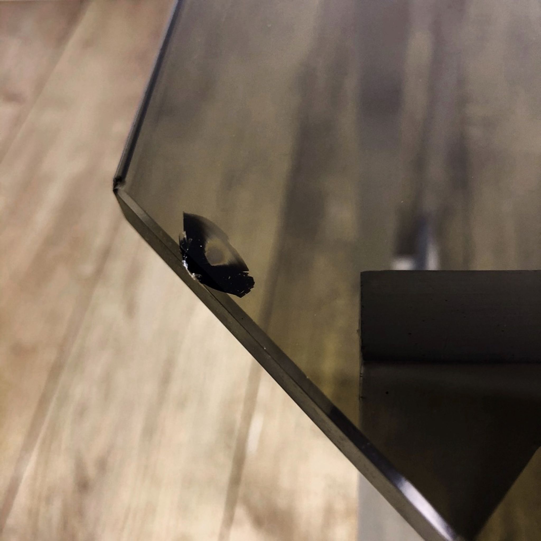 Brushed stainless steel design side table and 70s smoked glass