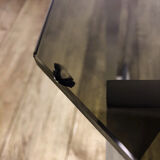 Brushed stainless steel design side table and 70s smoked glass