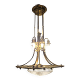 Ceiling light, gilded bronze and cut and frosted crystal, Art Nouveau, 1930s – France