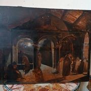 Ancient Table Large Sketch in Oil on Panel Convent of the Brothers 19th Century