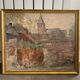 Huile sur toile enfants devant le portail