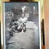 two vintage black and white photographs, framed, children