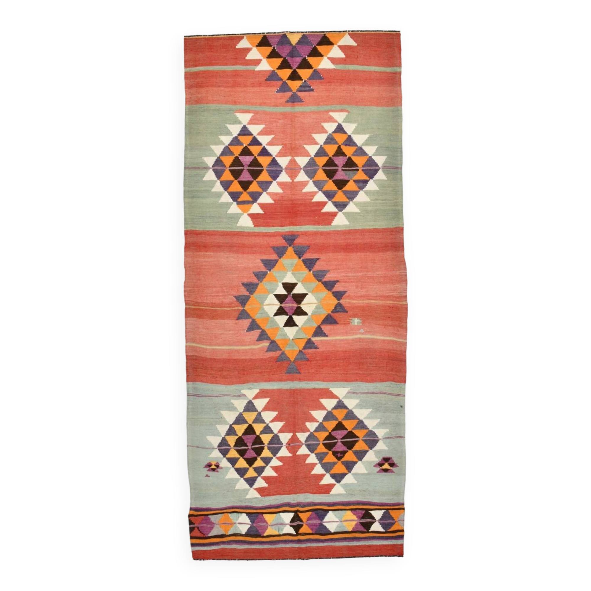 5x11 Kilim Long Wide Faded Samon Kilim Rug, Rare Style Anatolian Flatweave