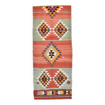 5x11 Kilim Long Wide Faded Samon Kilim Rug, Rare Style Anatolian Flatweave