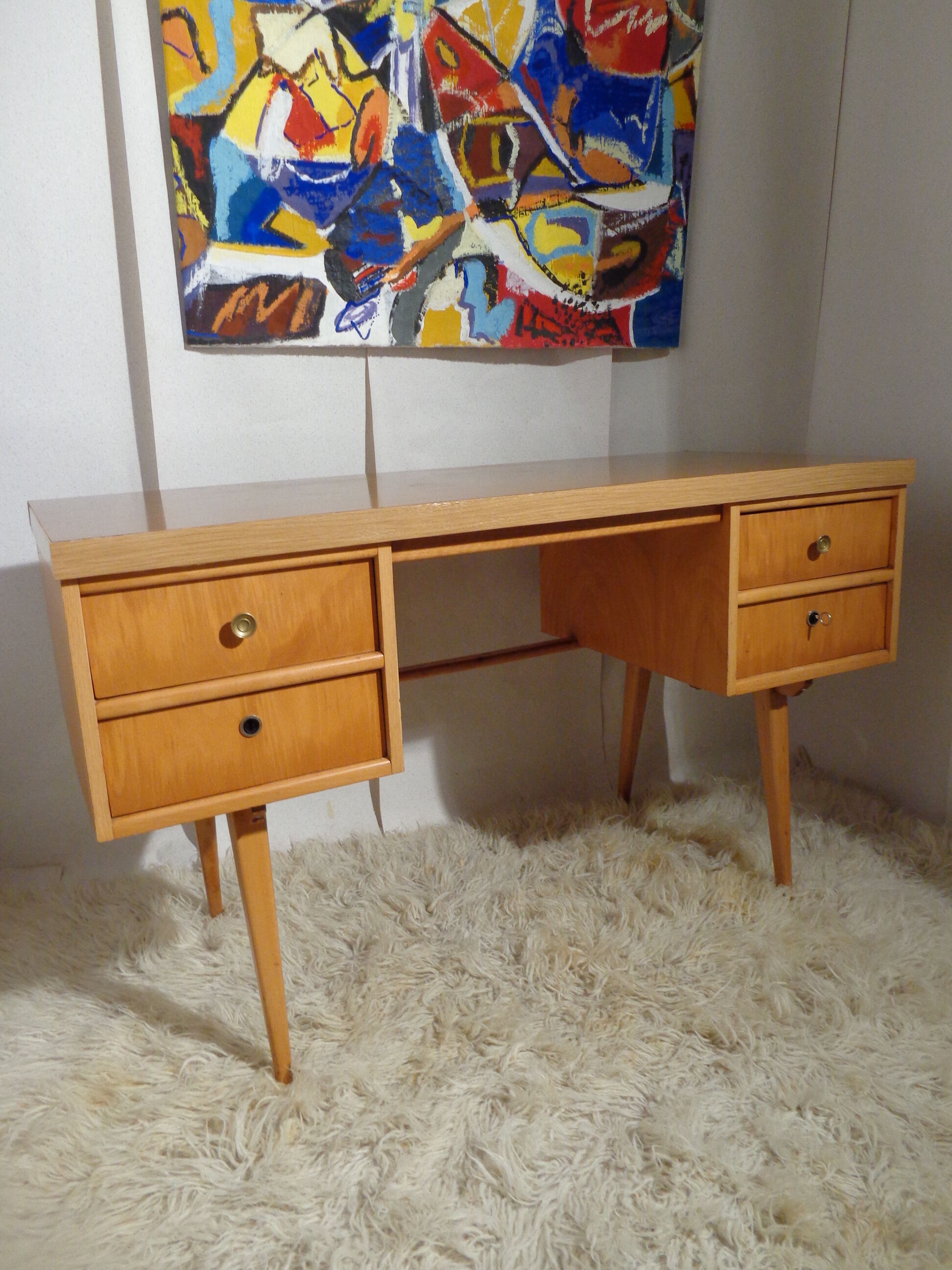 Vintage desk Ekawerk compass feet 50s