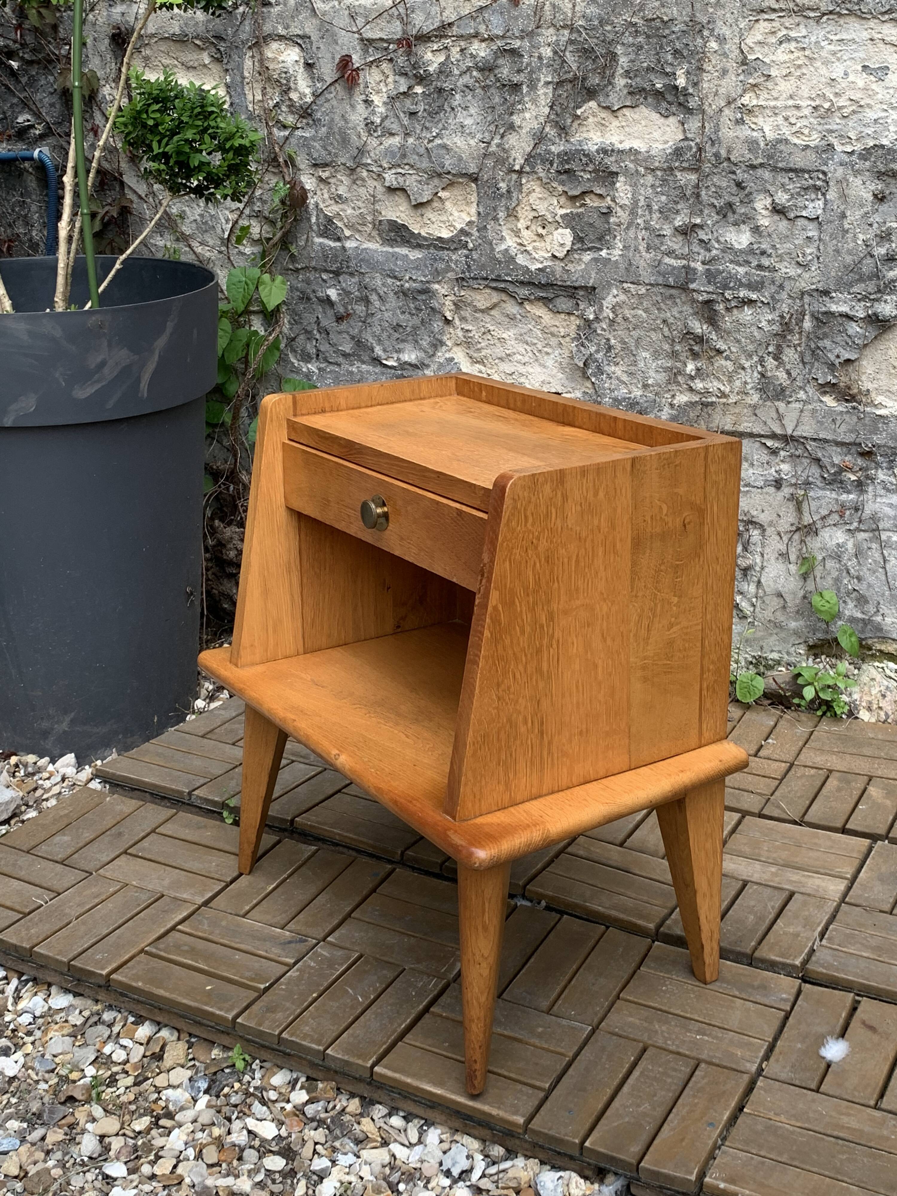 Solid oak compass feet bedside table 1950