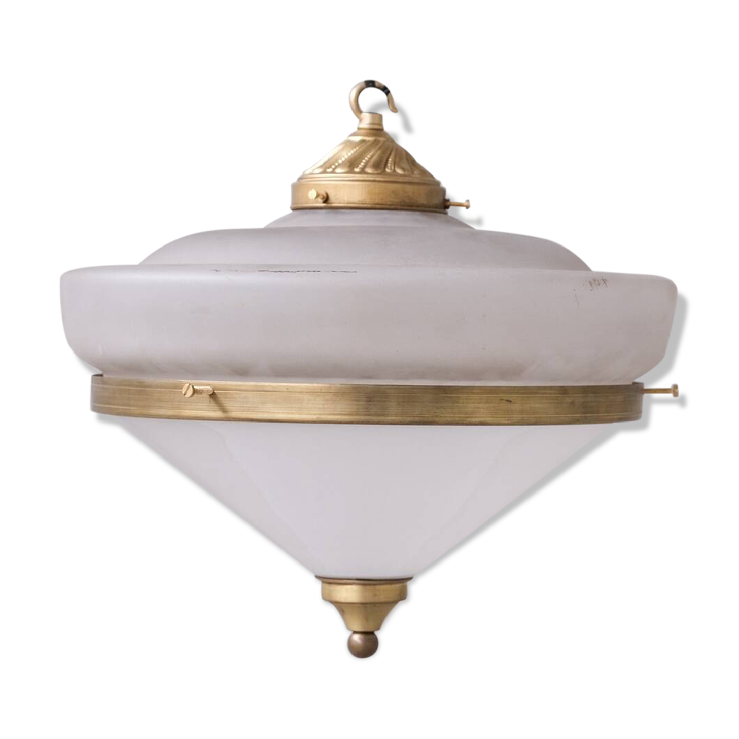 Two Tone Mid-Century French Brass and Glass Pendant Light (5 available)