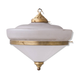 Two Tone Mid-Century French Brass and Glass Pendant Light (5 available)