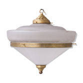 Two Tone Mid-Century French Brass and Glass Pendant Light (5 available)