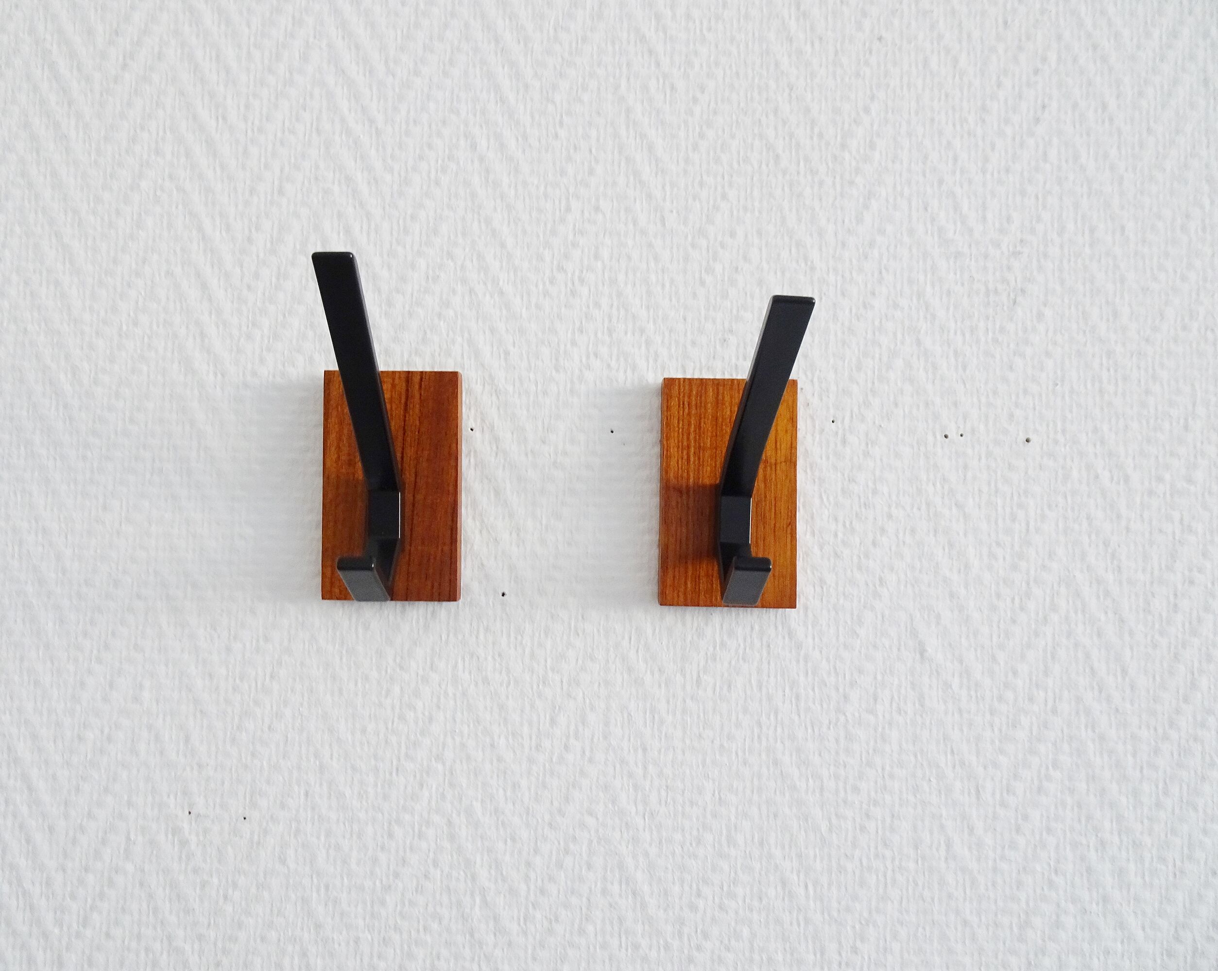 Vintage teak wall hooks, mid century coat hooks