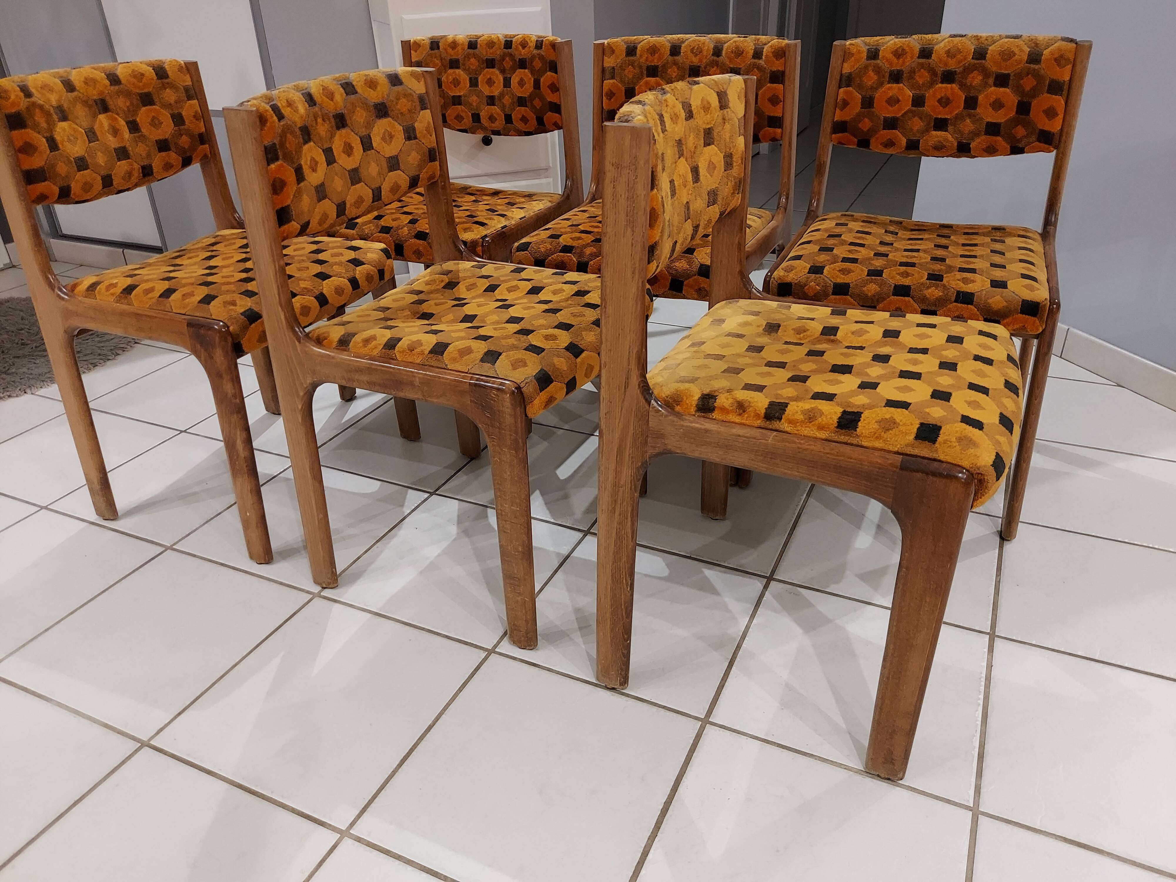 Suite de 6 chaises Baumann vintage années 1970