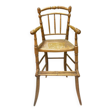 Ancienne chaise bébé cannage bois bambou début XXème