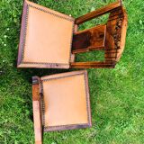 Pair of vintage art deco chairs in wood and camel Skai