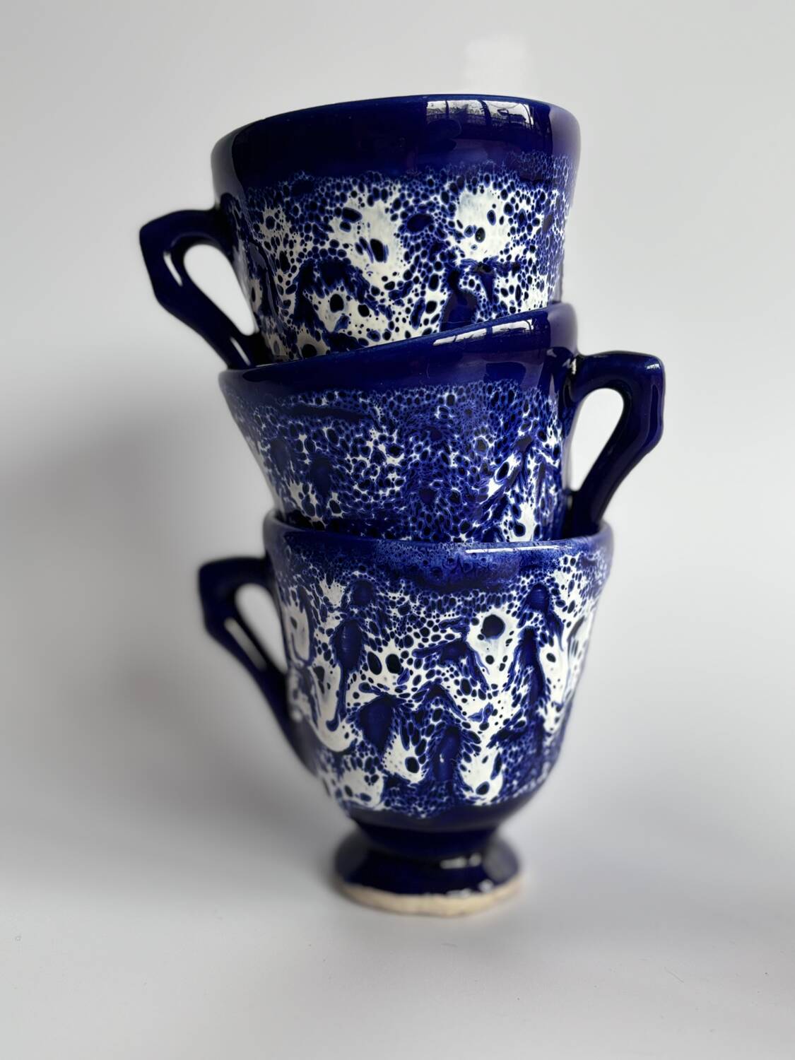 Vallauris blue ceramic cups from the 60s