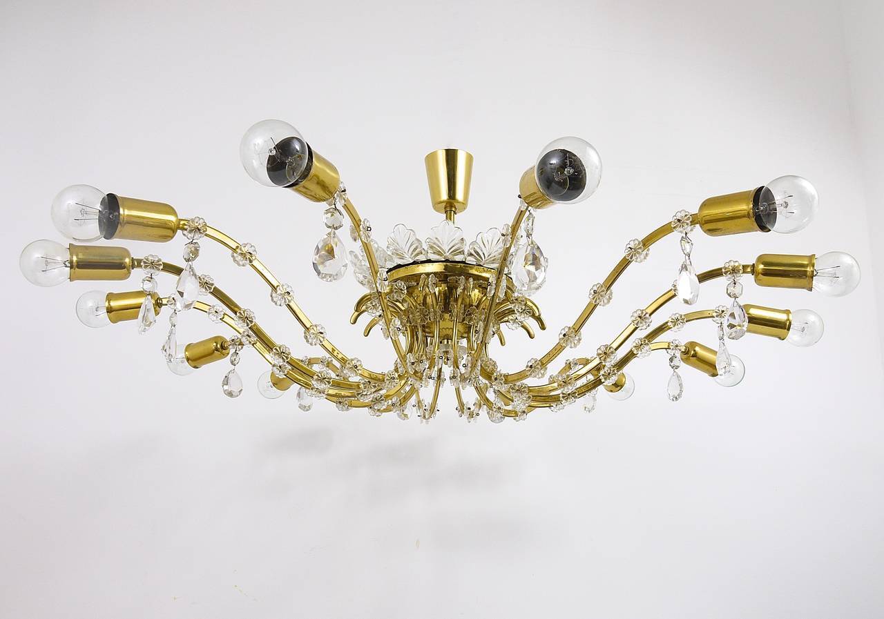 Mid-century floral brass and crystal chandelier by Lobmeyr, 1950s, Austria.