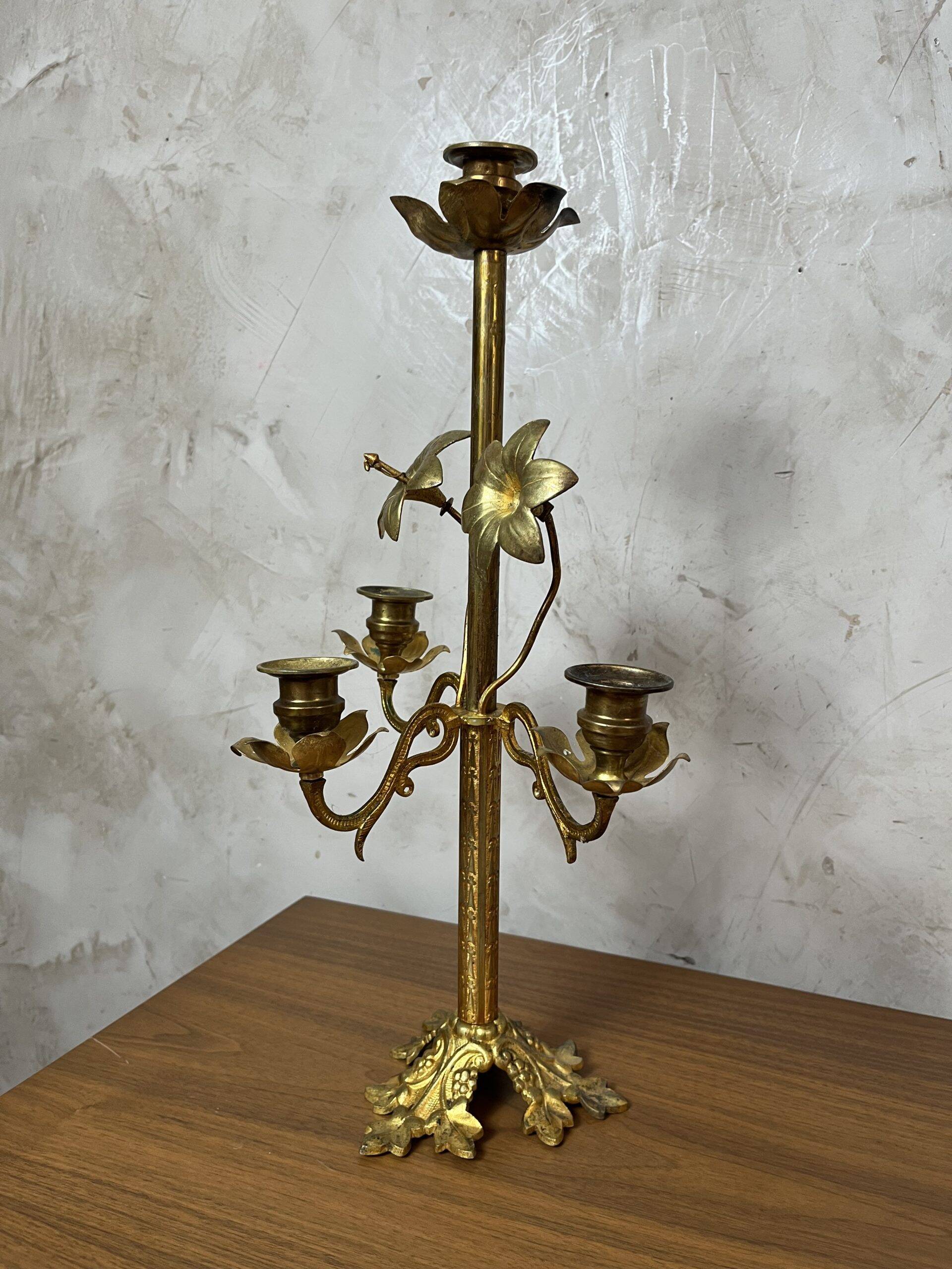 Brass flower candlestick
