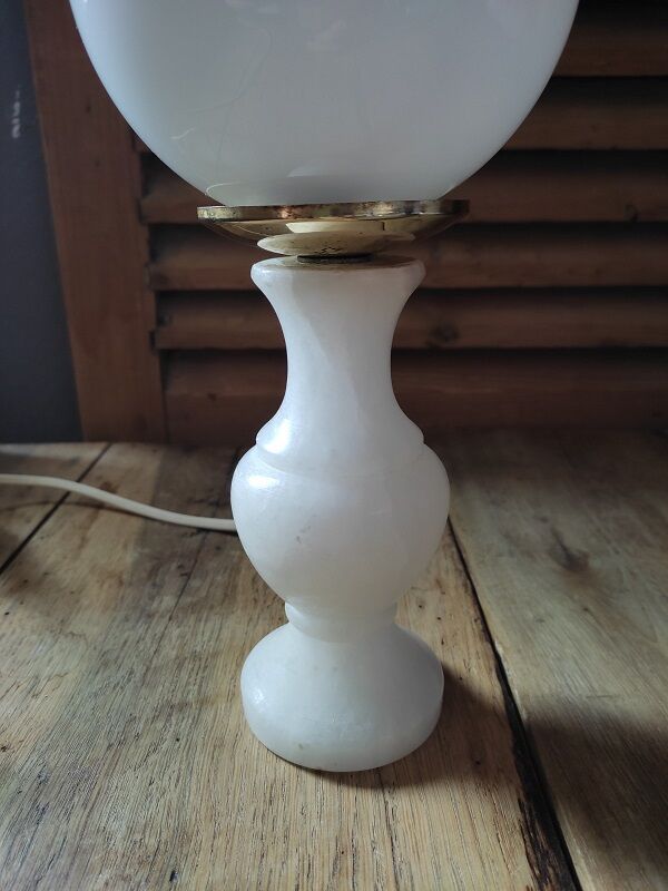 Original bedside desk lamp Base Marble White Globe opaline old vintage